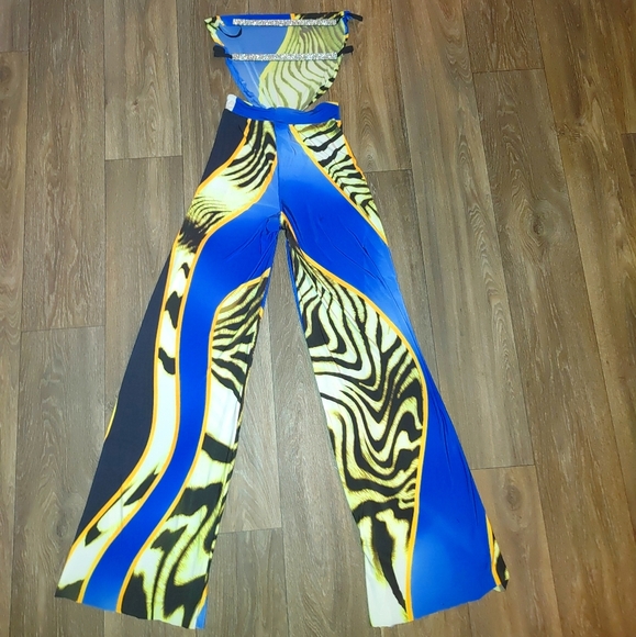 1pc Blue Yellow Print Custom Made Small - Picture 4 of 4